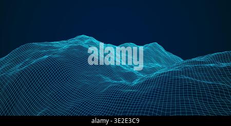 blue polygonal mesh terrain with editable path Stock Vector