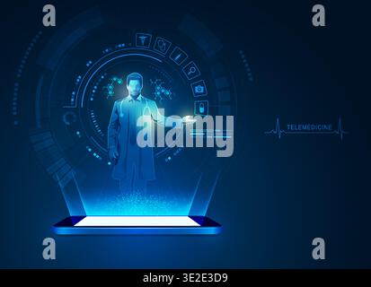 concept of healthcare technology, mobile with telemedicine or online doctor application with medical interface Stock Vector