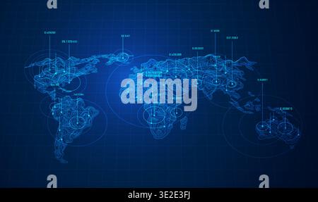 world map terrain with technology data in futuristic style Stock Vector
