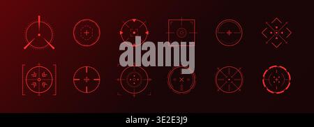 Crosshair Hud red. Futuristic shooting target and aim icons. Gaming or military design. Tech Hud elements for combat. UI Vector illustration Stock Vector