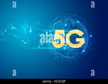 concept of communication technology advancement, golden 5G with digital global element Stock Vector