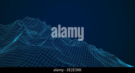 blue polygonal mesh terrain with editable path Stock Vector