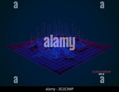 concept of big data technology, coloful low poly terrain with element Stock Vector