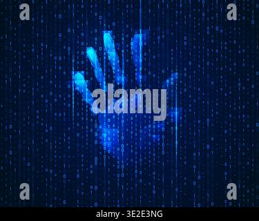 concept of cyber identification, digital handprint with binary code background Stock Vector