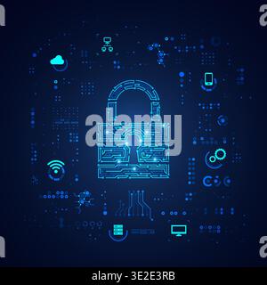 concept of cyber security, shape of padlock with digital technology element Stock Vector