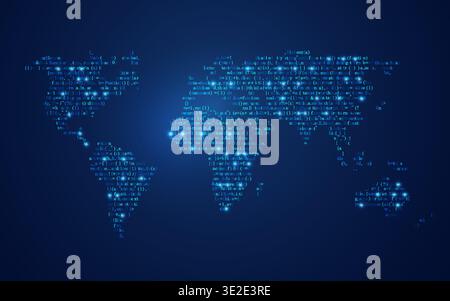 concept of computer programming development, coding program language combined with world map Stock Vector