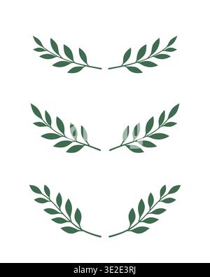 Set of minimal botanical branches with green leaves isolated on white background elegant natural elements for logo wedding invitation branding frame a Stock Vector