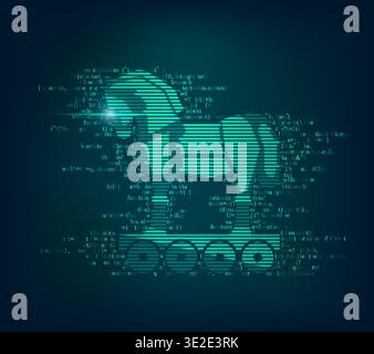 concept of computer virus on the internet, trojan horse combined with coding program Stock Vector