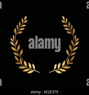 Elegant golden laurel wreath isolated on black background minimal botanical frame luxury design element for logo branding award certificate wedding in Stock Vector