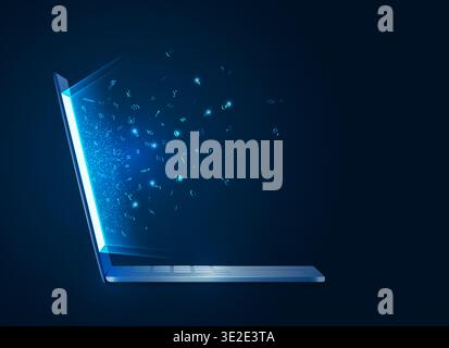 concept of programming script development, realistic computer laptop with programming code element Stock Vector