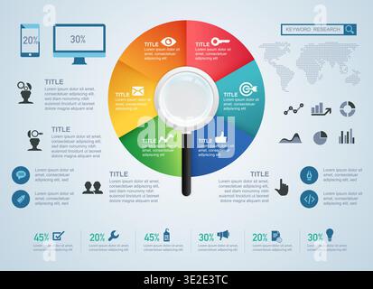 concept of keyword research or search engine optimization (SEO) for infographic Stock Vector