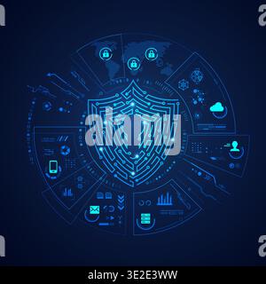 concept of data protection technology, shape of a shield  with digital communication element Stock Vector
