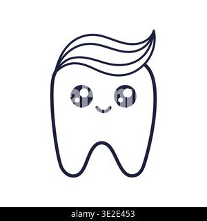 Cute outline Tooth Cartoon Character Illustration with Toothpaste on Top. Happy Tooth Icon for Children Dental Clinic. Dental Hygiene Concept. Coloring page Stock Vector