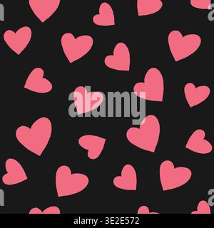 Seamless pattern with hand drawn doodle pink hearts on dark background simple romantic design for valentine day wrapping paper textile print wallpaper Stock Vector