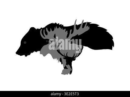 Silhouettes of animals symbol of the forest. hand drawing. Not AI. Vector illustration Stock Vector