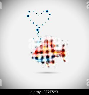 golden Fish halftone dots . Not AI, Vector illustration Stock Vector