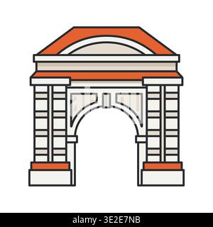Historic triumphal arch isolated on white background. Classical architectural landmark. Vector illustration. Stock Vector