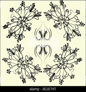 Professional Hand-Drawn Notro Flower Symmetrical Line Art - Manual Vector Illustration of Patagonian Firebush on Cream. Botanical Vector Art. Stock Vector