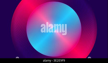 Abstract bright pink blue glossy circles with twisted lines futuristic background. Geometric vector background Stock Vector