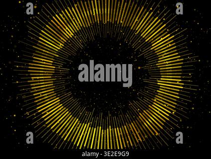 Abstract circular golden luxury lines and dots on black background. Concept sound equalizer vector design Stock Vector
