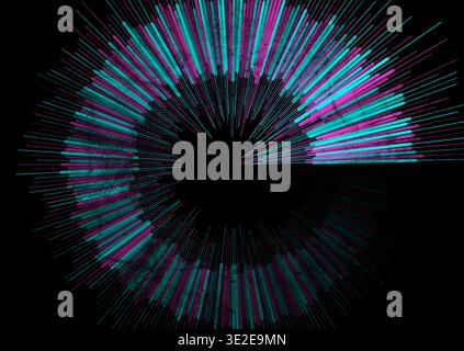 Abstract blue purple circular spiral lines tech grunge background. Concept sound equalizer vector design Stock Vector