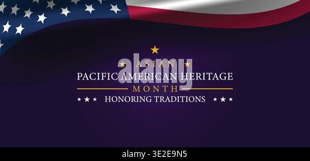 Asian Pacific American Heritage Month Design with Flowing American Flag Stock Vector