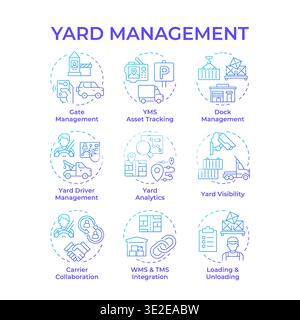 Yard management blue gradient concept icons Stock Vector