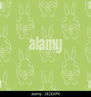 Seamless Pattern of Easter bunny hiding behind Easter Egg with tied ribbon bow polka dot decor Cover. Vector illustration Easter Greetings Card or Media Post Backdrop Party Invite Promo Banner, labels Stock Vector