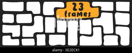 Black and white pack of 23 wavy organic rectangles. Stock Vector