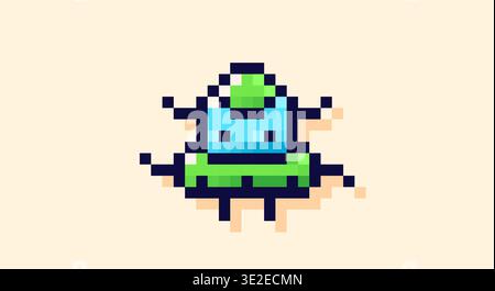 Pixel art 8-bit green and blue space occupant. Stock Vector