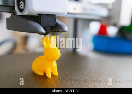 3D Printer Creating Yellow Bunny Stock Photo