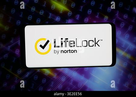 Stuttgart, Germany - 03-16-2026: In this photo illustration, the logo of US software company LifeLock Inc. (Norton) is displayed on a smartphone Stock Photo
