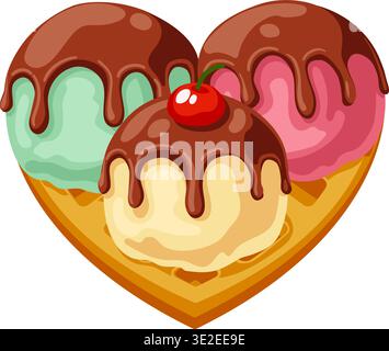 Love of Ice Cream Heart Shaped Dessert Concept Stock Vector