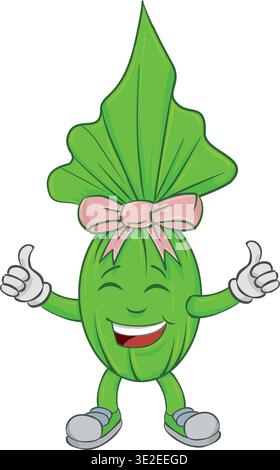Smiling cartoon green Easter egg with thumbs up. vector illustration Stock Vector