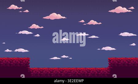 Retro pixel platform game landscape sky background Stock Vector