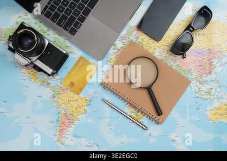 Travel planning with map and accessories Stock Photo