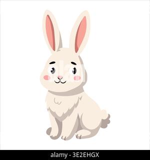 Adorable white rabbit sitting cartoon illustration vector Stock Vector