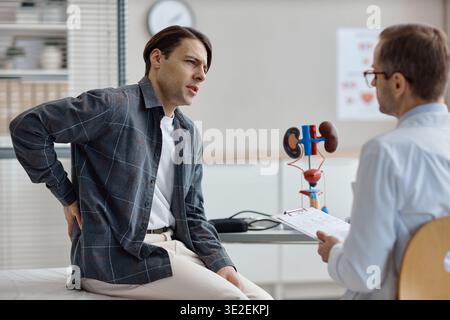 Caucasian Young Adult Man Consulting Urologist About Lower Back Pain Stock Photo