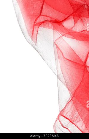 Details of transparent red crumpled organza veil isolated over white Stock Photo
