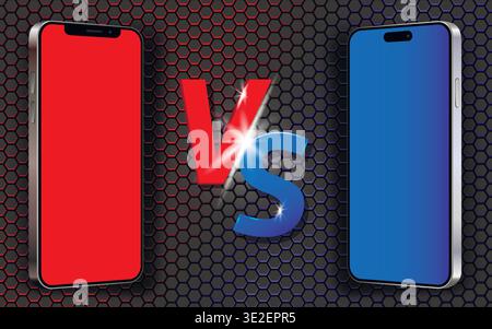 Comparison of two different smartphones. Mobile phones battle versus screen template. Vector illustration. Stock Vector
