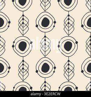 Seamless geometric pattern with abstract Scandinavian or Celtic designs on beige background. Vector illustration Stock Vector