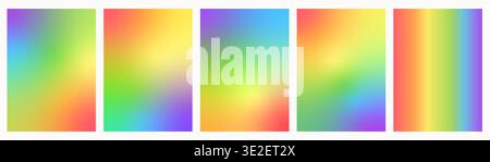 Set of vector queer gradients in rainbow flag colors. Gay wallpaper collection. Trendy LGBTQ pride month backgrounds. Contemporary minimalist colorful Stock Vector