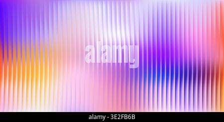 Gradient glass background with soft purple and orange color gradation. Ribbed textured pattern with fractal vertical lines. Fluted geometric wallpaper Stock Vector