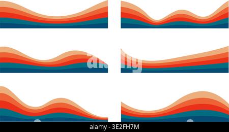 Retro rainbow background. Groovy header for vintage 70s banners. Abstract striped wavy flow for poster design. Playful dynamic dividers and bottoms Stock Vector
