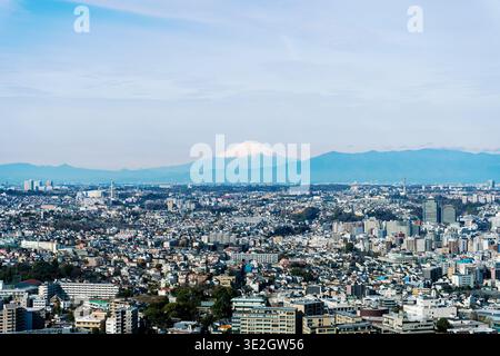 Mt Fuji Over Yokohama on a Mixed Cloud Day Stock Photo