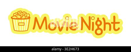 Movie night hand drawn line sticker illustration Stock Vector