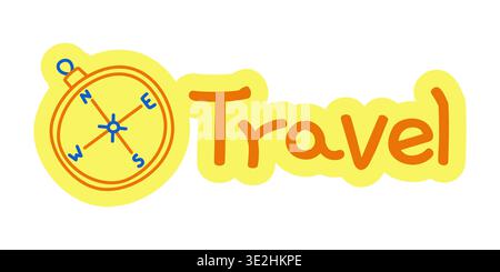 Travel hand drawn line sticker illustration Stock Vector