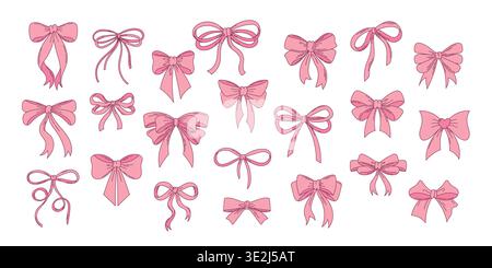 Set of pink ribbon bows on a white background Stock Vector
