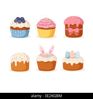 Cute Easter Cupcakes And Sweet Bread Stock Vector