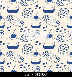 Sweet treats photo with pastries and cupcakes in a repeating pattern Stock Vector